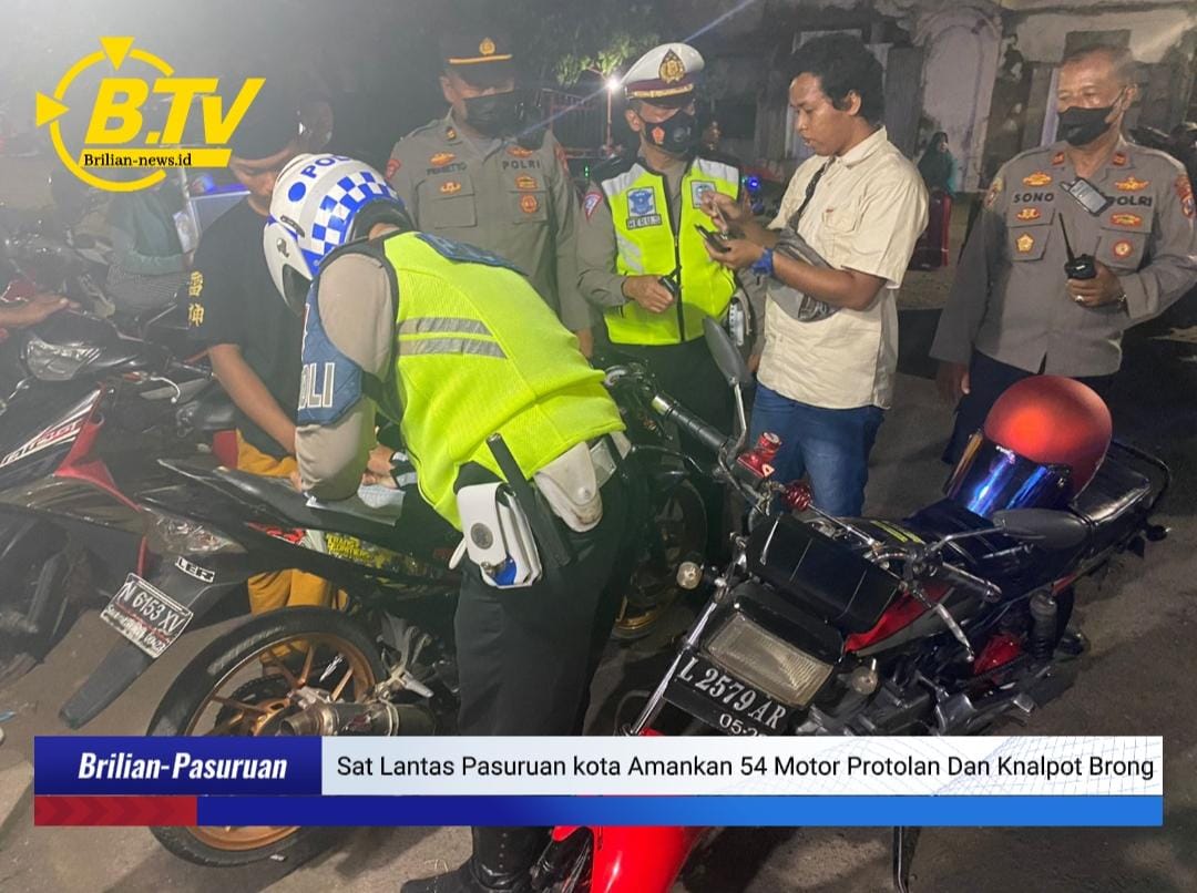 Sat Lantas Polres Pasuruan kota Amankan 54 Motor Protolan Dan Knalpot Brong