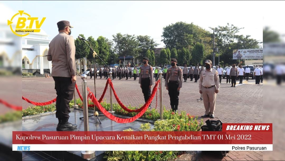 Kapolres Pasuruan Pimpin Upacara Kenaikan Pangkat Pengabdian TMT 01 Mei 2022