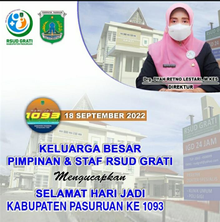 RSUD Grati Mengucapkan Selamat Hari Jadi Kabupaten Pasuruan ke 1093