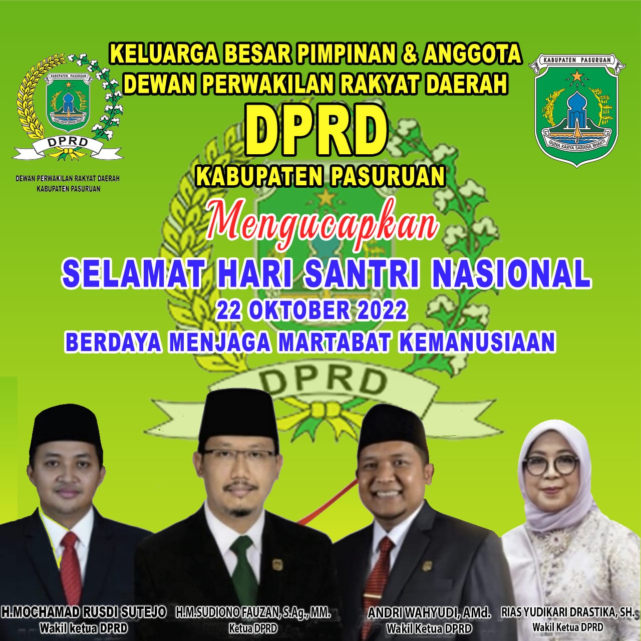 Keluarga Besar Pimpinan dan Anggota DPRD Kabupaten Pasuruan Mengucapkan Selamat Hari Santri