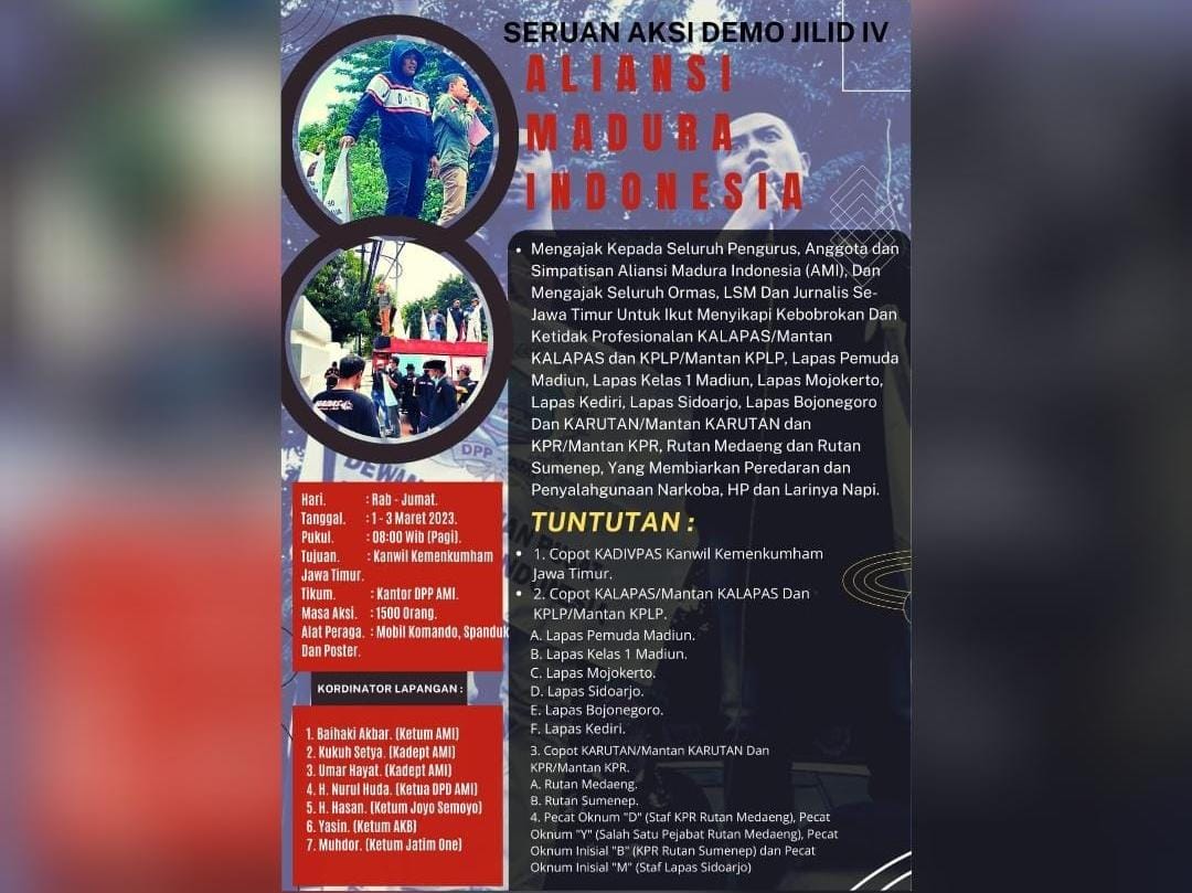 AMI Bersama Ormas Gabung Madura Kembali Gelar Aksi Demo Jilid IV di Kanwil Kemenkumham Jatim