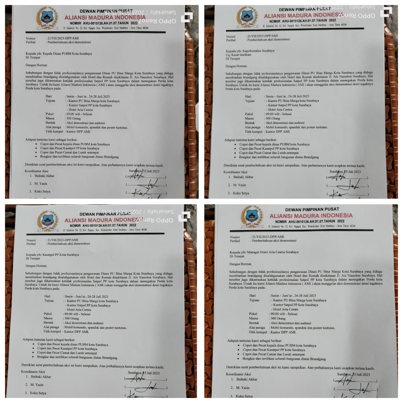 DPP AMI, Geruduk Dan Kepung Kantor Satpol-PP Kota Surabaya, Kantor Dinas PUBM Kota Surabaya dan AC Hotel Jl. Ais Nasution