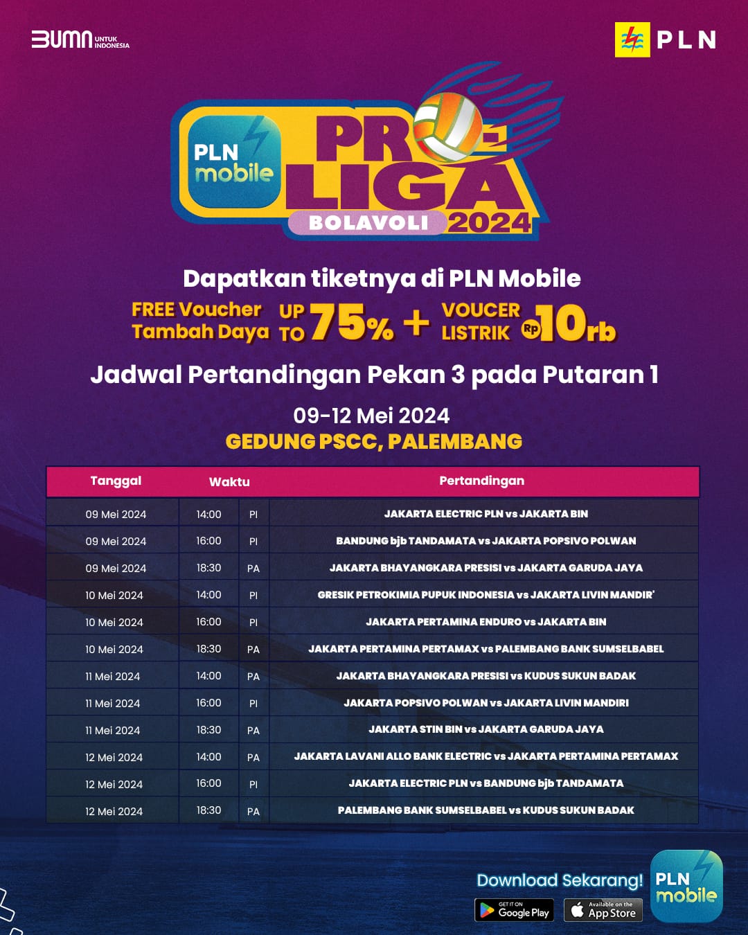 Proliga 2024 Seri Palembang Siap Digelar, Begini Cara Dapatkan Tiket di Aplikasi PLN Mobile