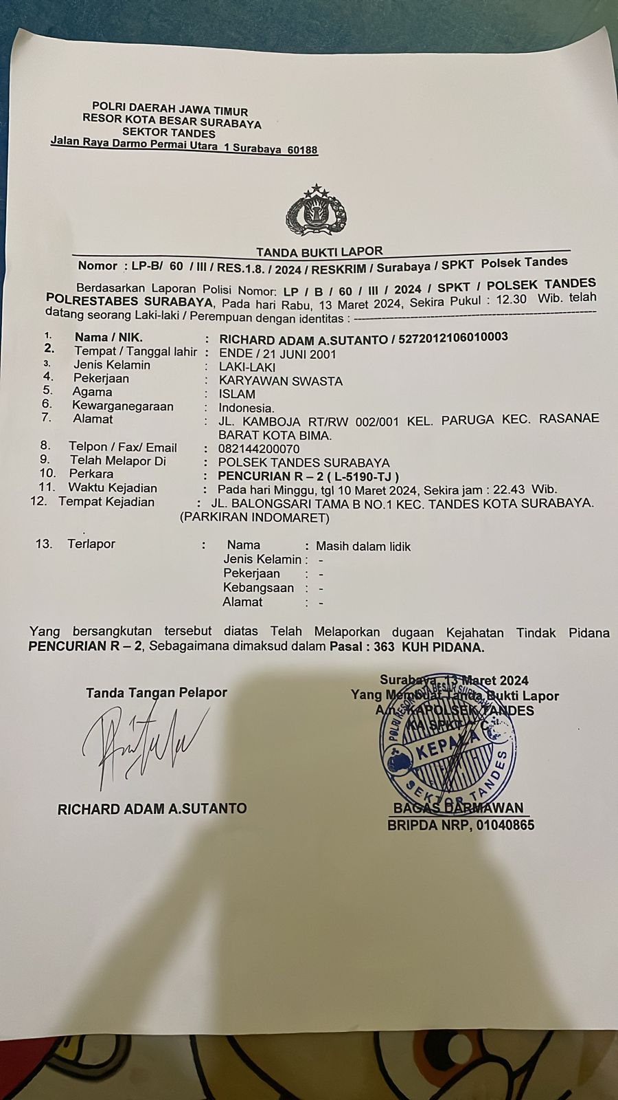 Niat Ingin Membeli Peralatan di Indomaret Jalan Tandes Surabaya, Akhirnya Motor Raib di Gondol Maling