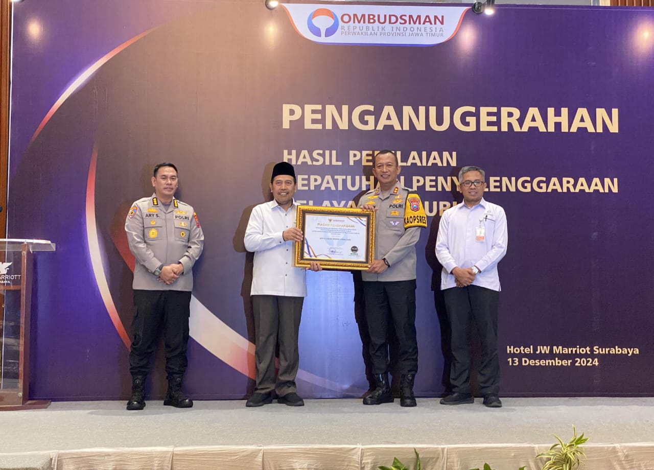 Polres Lumajang Raih Penghargaan Dari Ombudsman RI