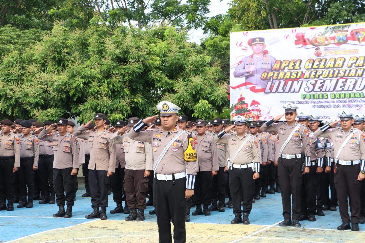 Siap Amankan Nataru, Polres Bangkalan Laksanakan Apel Gelar Pasukan Operasi Lilin Semeru 2024