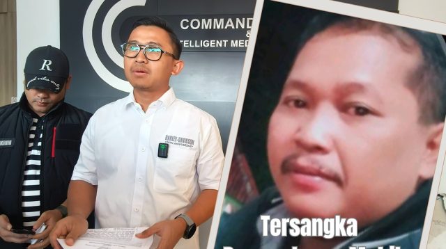 Kanit Resmob Polrestabes Surabaya (kiri) ditemani Wakasatreskrim Polrestabes Surabaya dan (kanan) foto tersangka penggelapan mobil (doc : brilian-news)