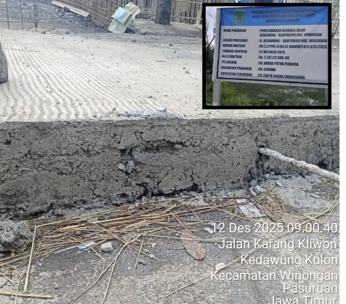 Diduga Kuat Besi Bekas Jadi Andalan,  Proyek Pemeliharaan Jalan Kedawung–Banyubiru Menelan Anggaran Miliaran