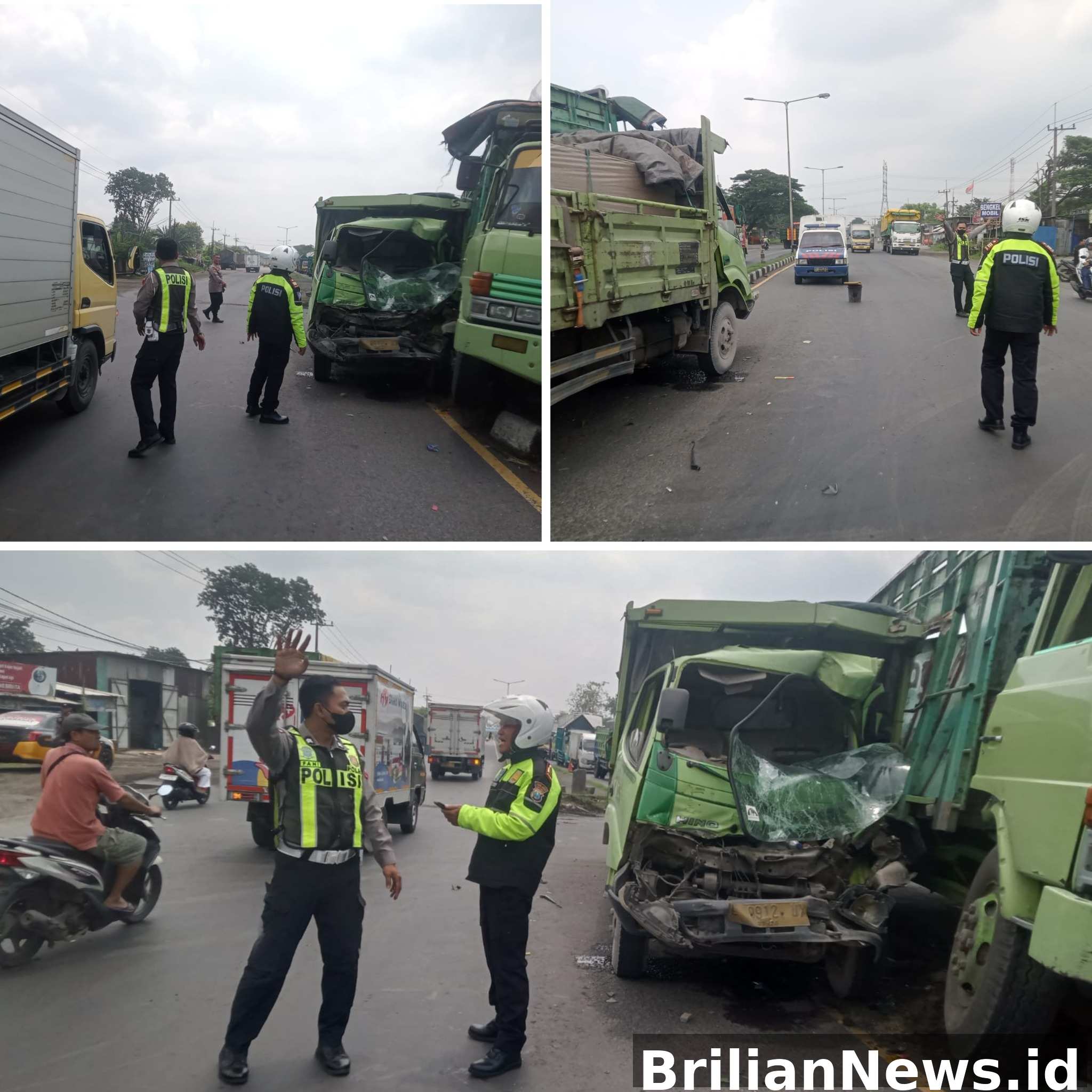 Dua Truk Tabrakan di U-Turn Watugolong Krian, Tiga Orang Luka Ringan