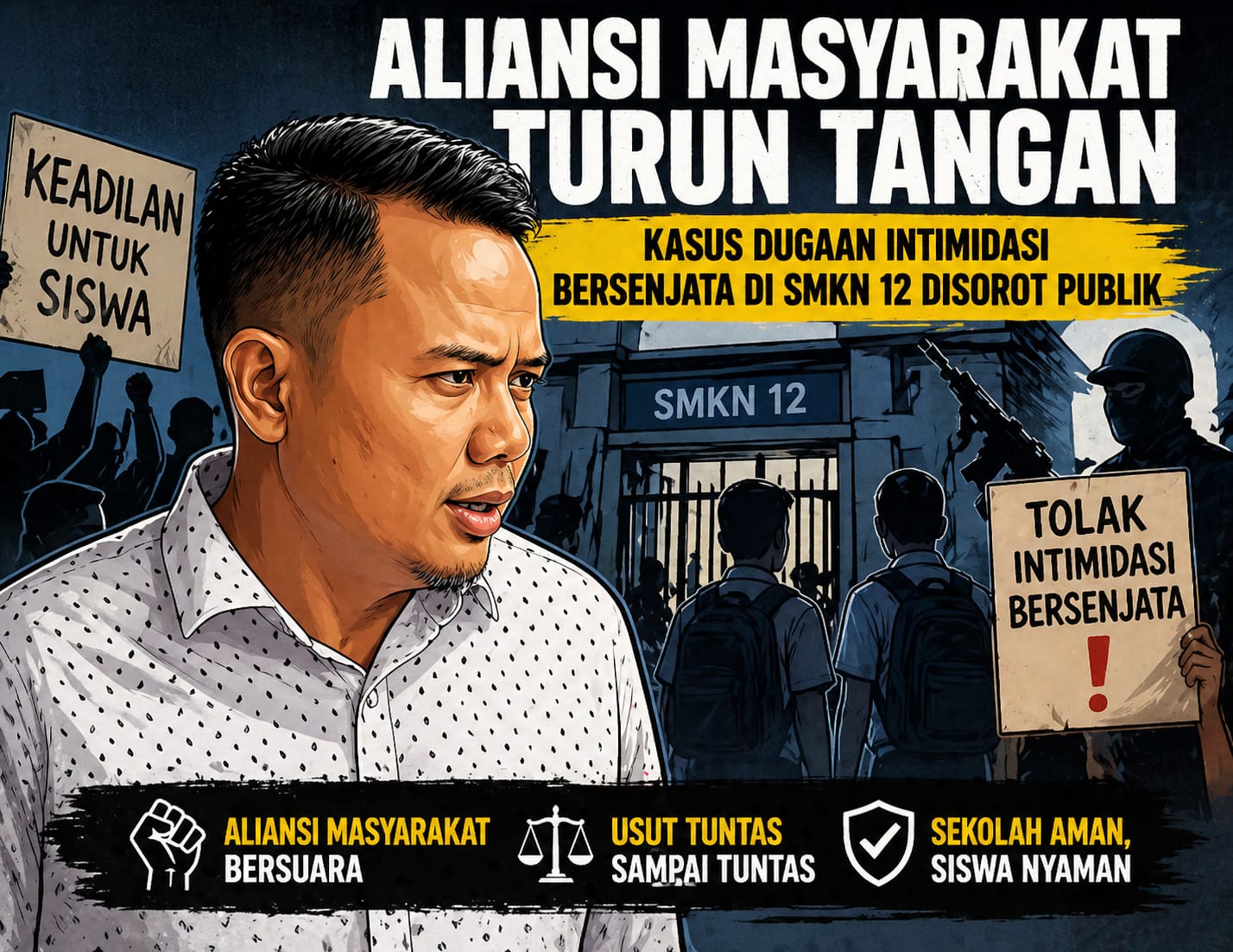 Aliansi Masyarakat Indonesia Turun Tangan, Kasus Dugaan Intimidasi Bersenjata di SMKN 12 Disorot Publik
