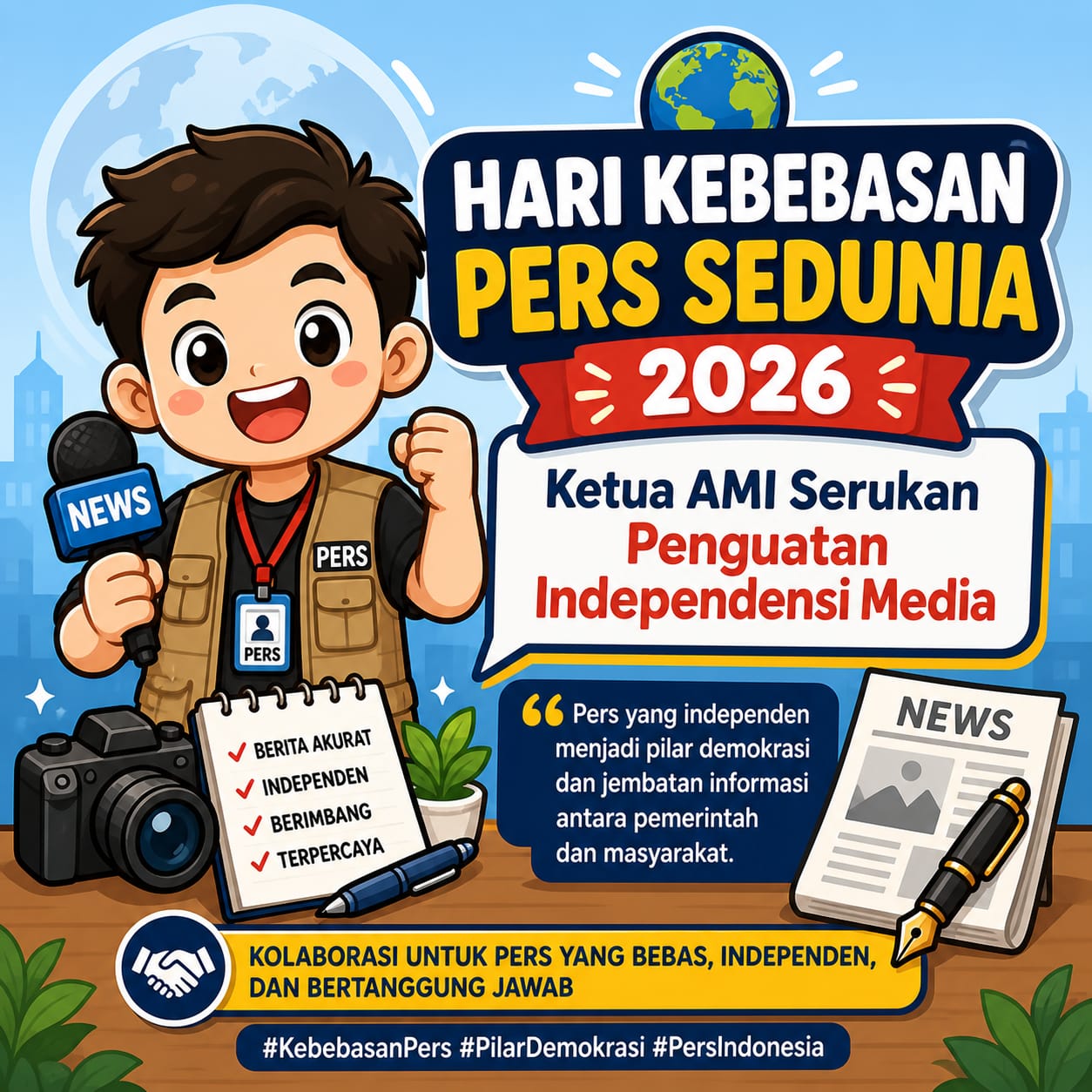 Hari Kebebasan Pers Sedunia 2026: AMI Serukan Penguatan Independensi Media Sebagai Pilar Demokrasi