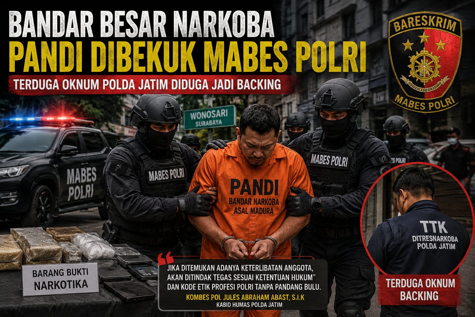 Jaringan Narkoba Pandi Terbongkar, Ditengarai Oknum Ditresnarkoba Polda Jatim Ikut Terseret