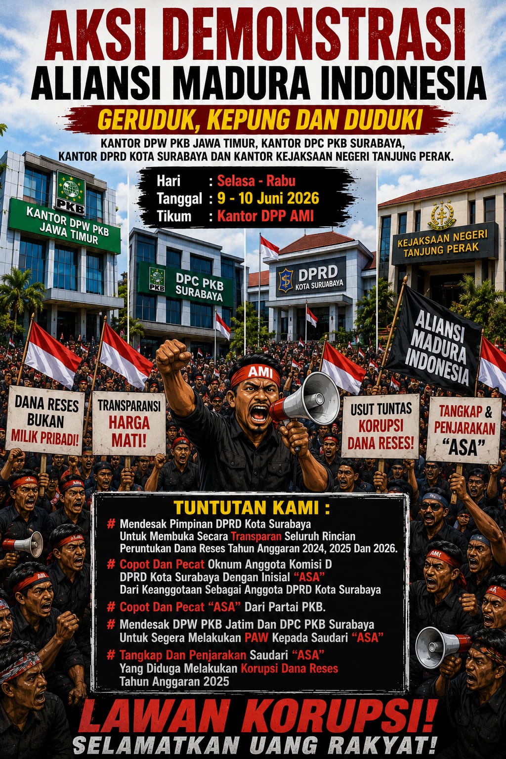 AMI Ancam Kepung DPRD Surabaya dan Kantor PKB, Desak Oknum Anggota Dewan Dipecat
