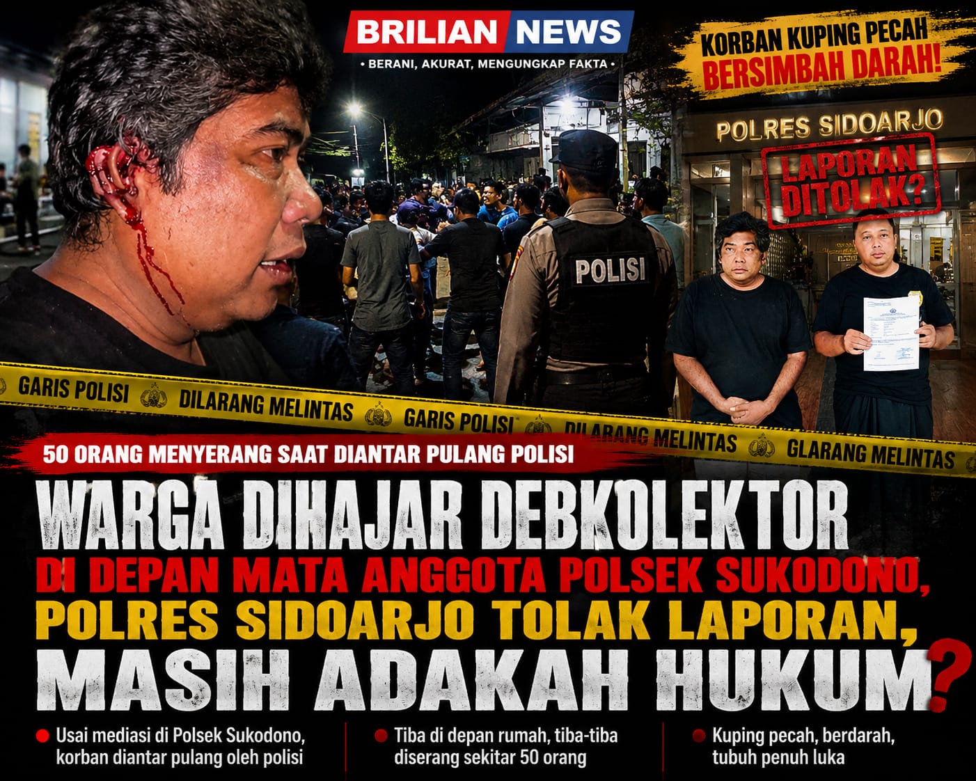 Warga Dihajar Debt Collector di Depan Mata Anggota Polsek Sukodono, Korban Mengaku Laporannya Ditolak Polres, Masih Adakah Hukum