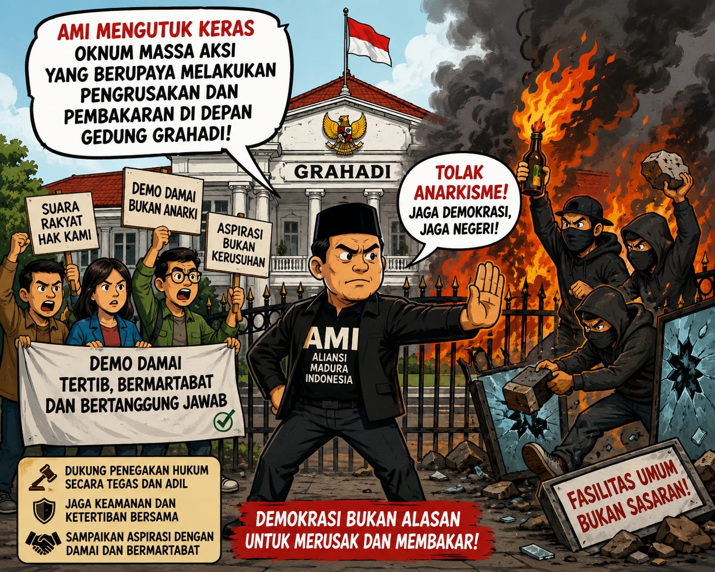 AMI Mengutuk Keras Tindakan Oknum Massa Aksi Yang Berupaya Melakukan Pengerusakan dan Pembakaran di Depan Gedung Grahadi