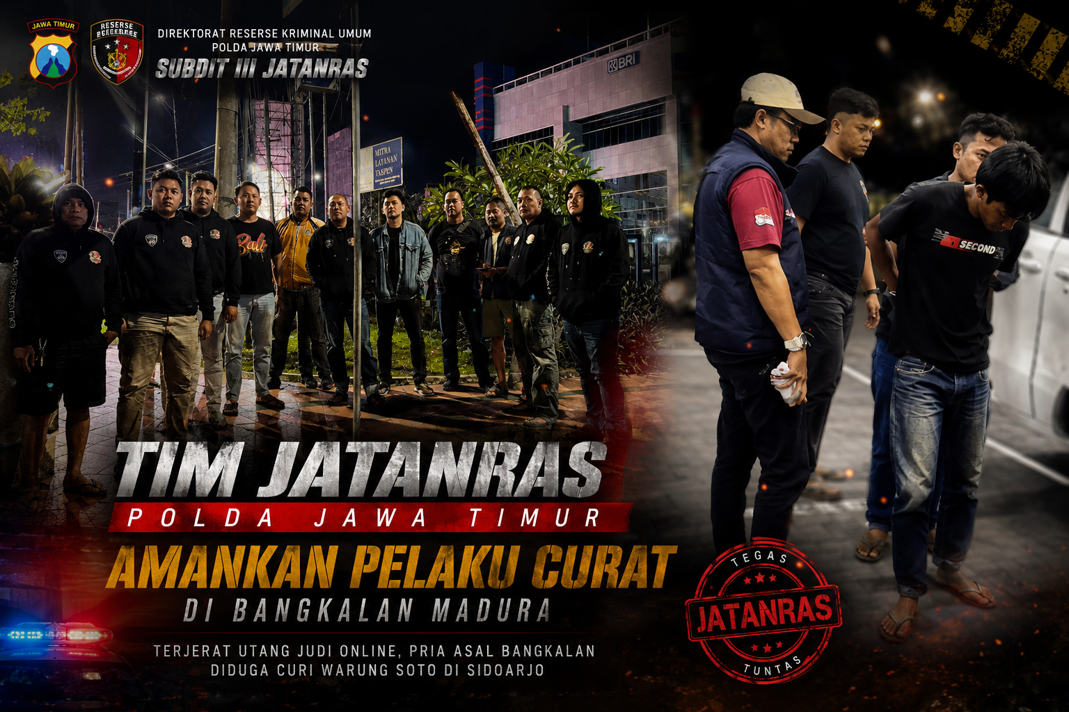 Jatanras Polda Jatim Tangkap Terduga Pelaku Curat Warung Soto di Sidoarjo, Motor Dijual Rp2 Juta