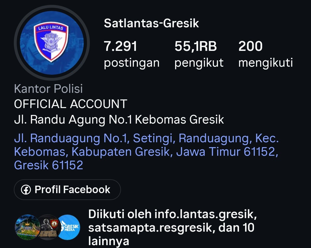 Akun Instagram Satlantas Polres Gresik Kembali Normal Usai Sempat Diretas